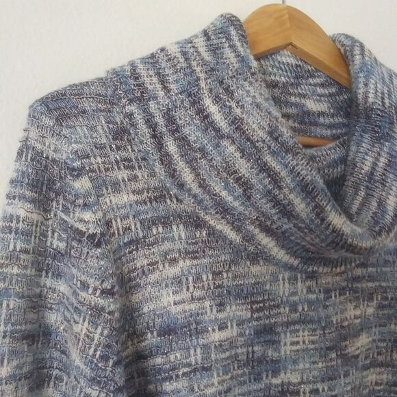Draper's & Damon's Cowl Neck Sweater, Blue/White/Silver, Womens Large - Picture 2 of 6